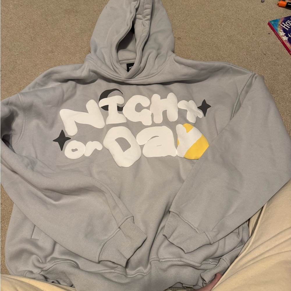 Gray Hoodie with 'Night or Day' Design